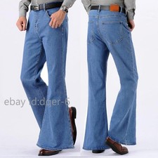 Men Bell Bottom Jeans Flared Denim Pants Retro 60s 70s Trousers Slim Fit Casual