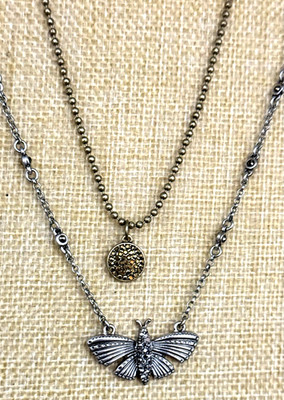 NWT LUCKY BRAND Butterfly & Crystal Disk Semi-Precious Convertible Necklace