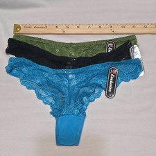 3 Exclusive Lace Thong Green, Blue  Black Panties Underwear Size Small NWT