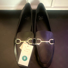 A New Day Women's Size 9 Square Toe Black Loafer Flats Slip On Buckle Black