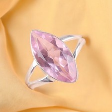 925 Solid Silver Jewelry Natural Morganite Pink Gemstone Ring All Size Gift DF