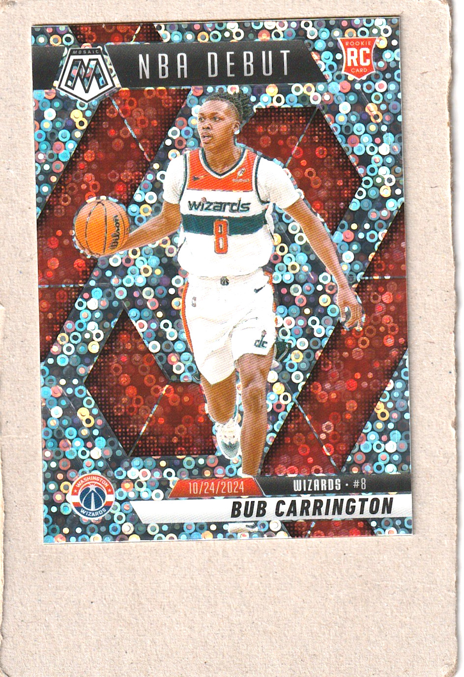 2024-25 Mosaic Fast Break Bub Carrington RC Silver Disco NBA Debut Wizards #259