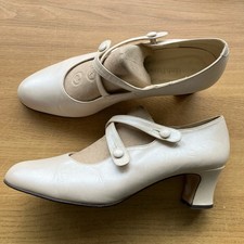 Vtg 20s 30s 40s Style Cream Leather Crossover Mary Jane Louis Heel Shoes Size 8