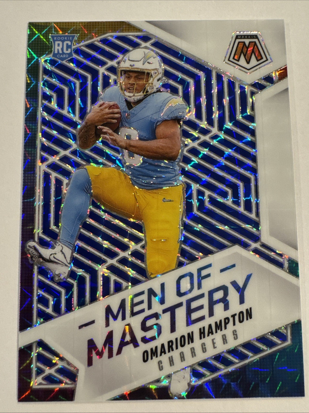 2025 Panini Mosaic Omarion Hampton Men Of Mastery Blue Prizm 6/99 RC #16