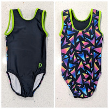 GREAT Plum Gymnastics Dance Leotard Extra Small Flip Side Neon GEOMETRIC Print