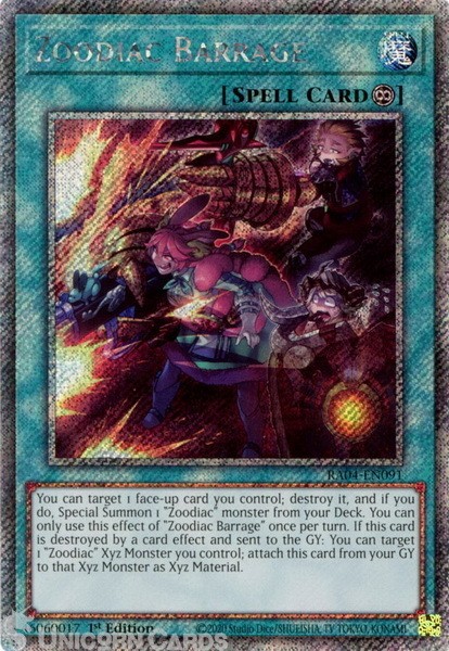 RA04-EN091 Zoodiac Barrage : Platinum Secret Rare 1st Edition Mint YuGiOh Card