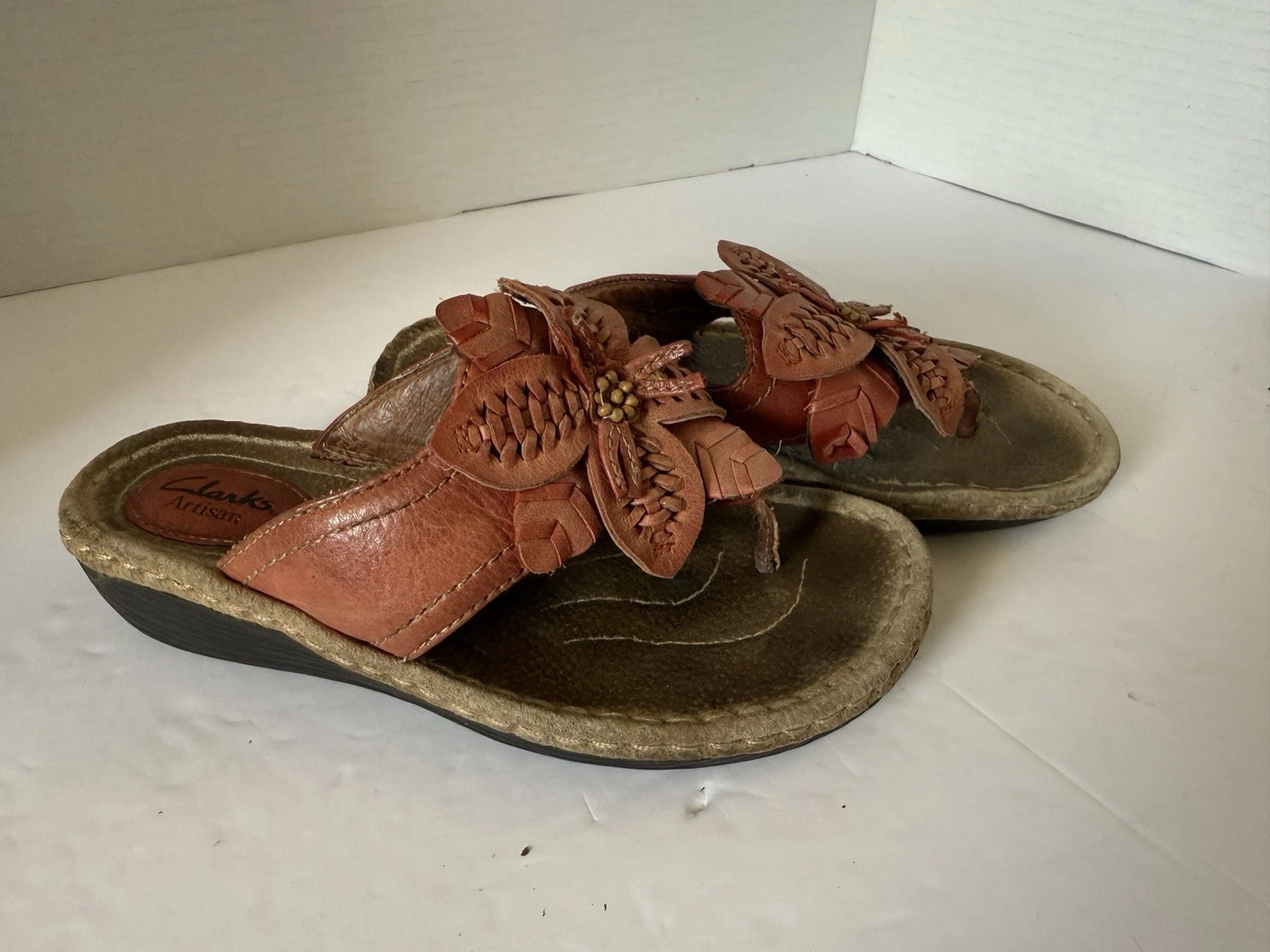 Sandali Clarks Artisan zeppa tanga donna 6M pelle floreale comodi casual