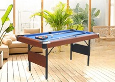 Foldable Pool Table 63.8" x 34.3" Blue Wood MDF Steel