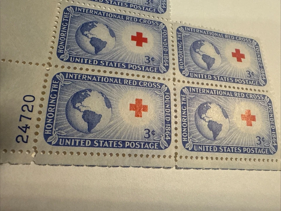 US Stamps Scott 1016 1952 Red Cross Plate Block VF/CF MNH OG - Image 3 of 3