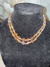 Vintage Crystal Aurora Borealis Faceted Graduated 2 Strand Choker Necklace