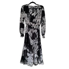 White House Black Market Long Sleeve Midi Dress   2 Floral Smocked Feminine Work