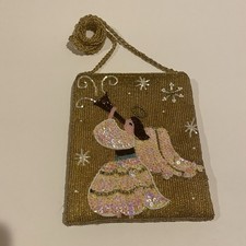 Women s Shoulder Bag Purse Rare VTG Gold Glass Beaded Heraldic Angel Holiday