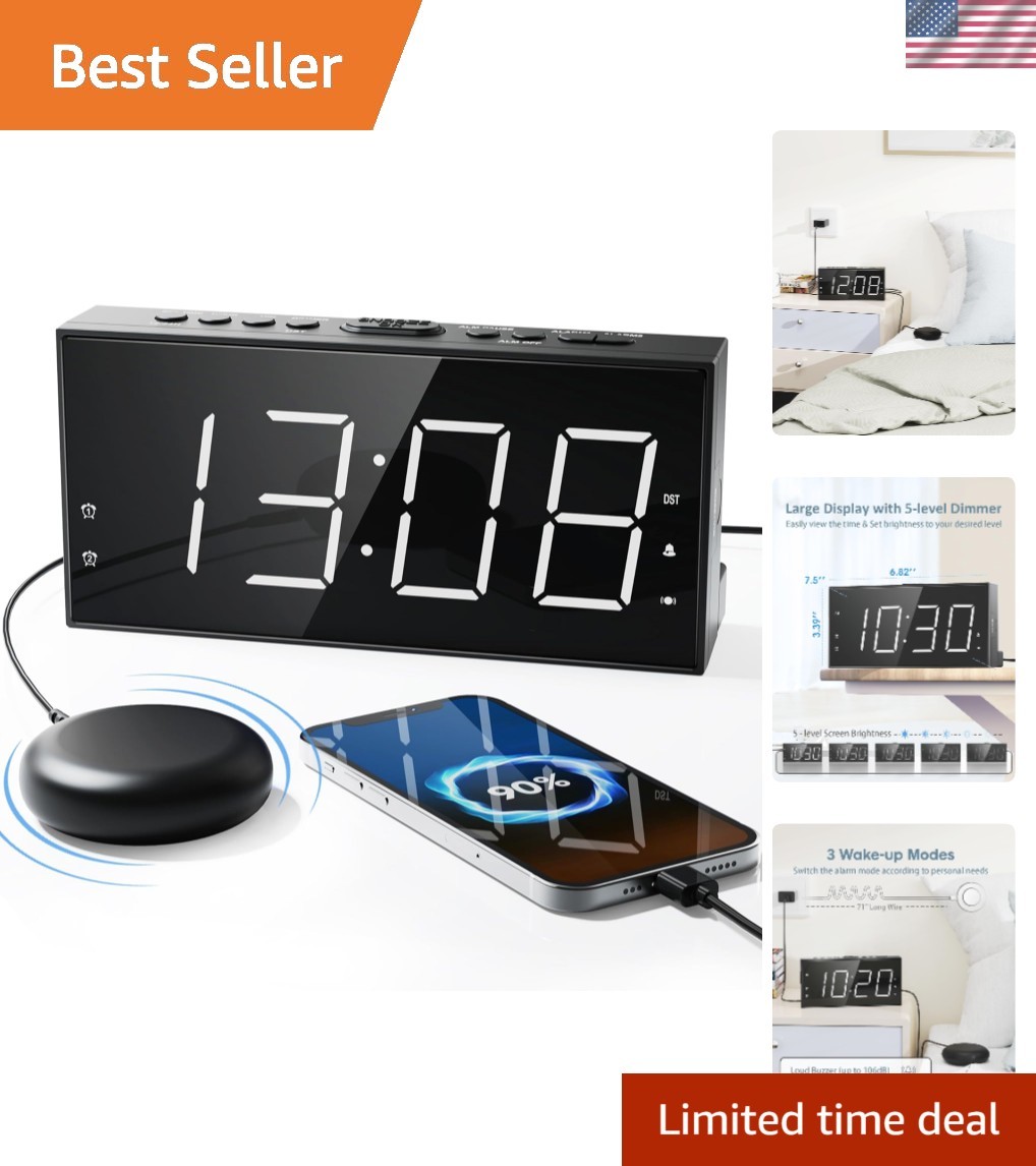 With Bed Shaker & Usb Charger For Heavy Sleepers, 7.5'' Disp