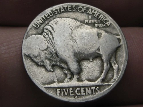 1918 D Buffalo Nickel 5 Cent Piece- Denver, Good/VG Reverse Details