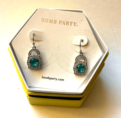 Bomb Party Lock Earrings RBP3403  Gorgeous Delight  LC Dark Aquamarine/Rhodium