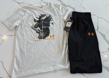 Under Armour Set Youth Medium Black Joggers Pants Short Sleeve Shirt New