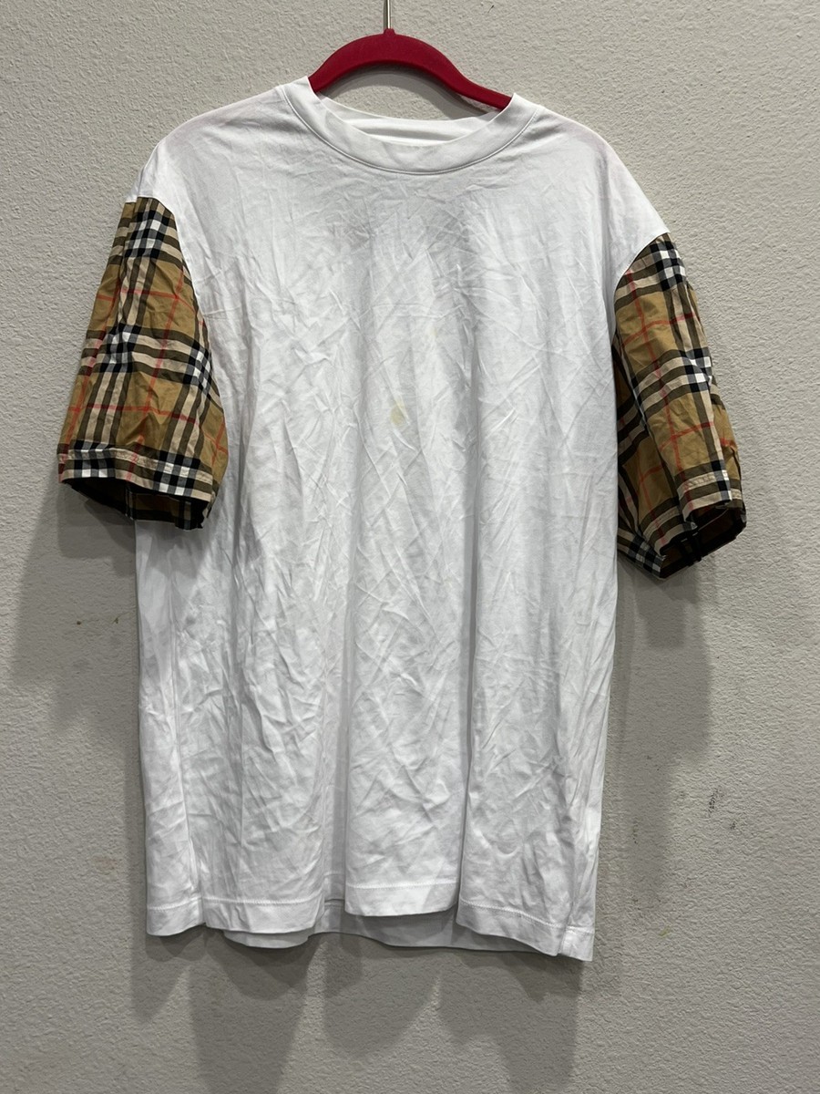 BURBERRY Oversized T-Shirt with Vintage Check Sleeves Size Medium