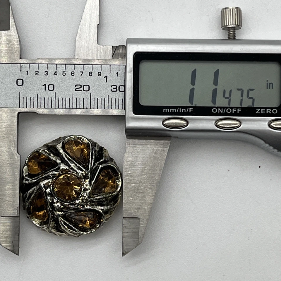 2 Vintage Amber Rhinestone Antiqued Gold Tone Domed Coat Buttons - Image 4 of 4