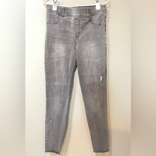 SPANX Distressed Ankle Skinny Jean Stretch Jegging Vintage Grey Wash Raw Hem