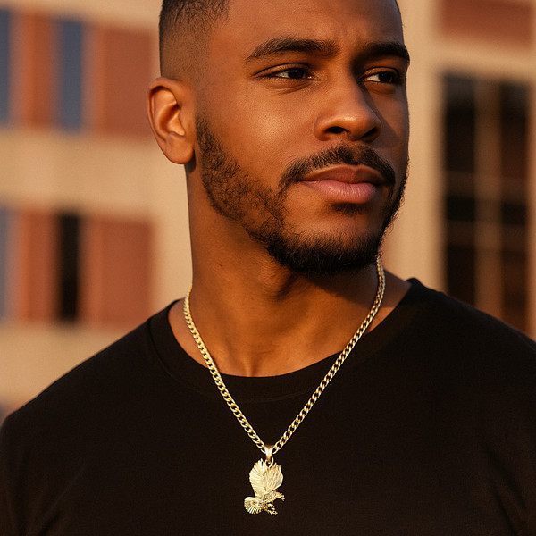 Alternate view of Golden Eagle Pendant 14k Gold Plated Lucky Charm 20" Cuban Link Choker Chain 212