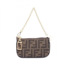 FENDI Baguette Slim Clutch Mini Zucca Catena Borsa a Spalla Tela Marrone NUOVO