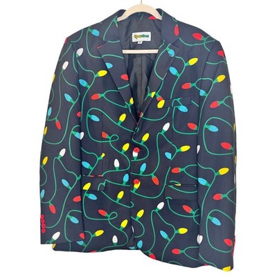 Tipsy Elves Blazer Mens Black Christmas Lights Ugly Christmas Suit Jacket 48 EUC
