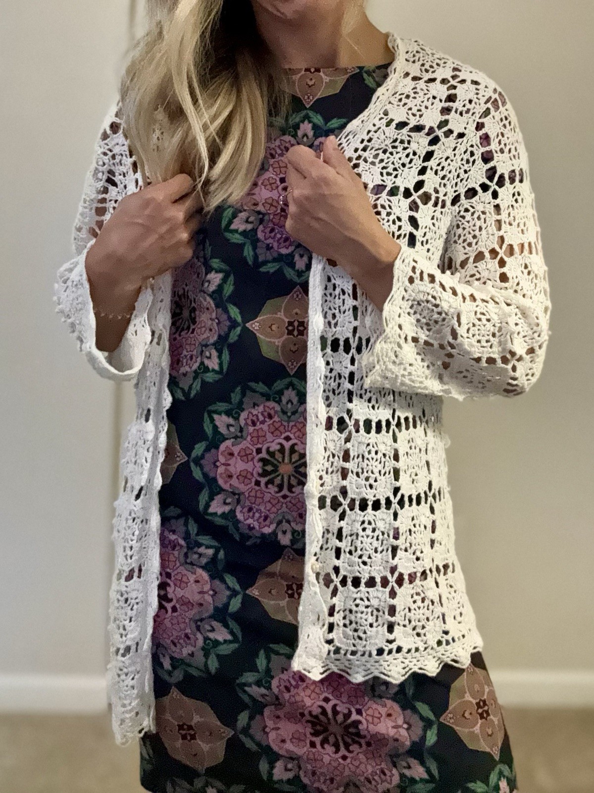 J. Jill Hand Crocheted Cottagecore Button Cardigan Sweater Size M