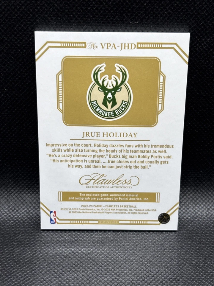 Parche Panini 2022-23 impecable Auto Jrue vacaciones 1/25 juego usado parche autógrafo Foto 3 de 3