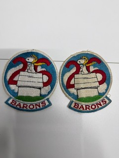 Lot of 2 vintage embroidered Boy Scouts patches featuring Snoopy and “BARONS”