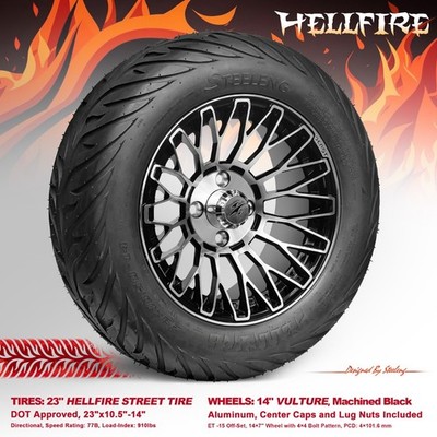 GOLF CART 14'' 'VULTURE' WHEELS and 23''x10''-14'' 'HELLFIRE' DOT STREET TIRES x4