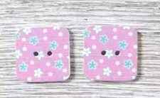 wood square sewing buttons 2 holes blue pink white 1/2 inch 2pc