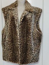 Vintage Komitor Faux Fur Coat Vest L Usa Open Front Reversible Animal Print