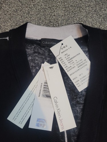 Brandneu mit Etikett Calvin Klein Jeans schwarze Feinstrick-Cardigan für Herren M reine Baumwolle CK - Bild 3 von 6