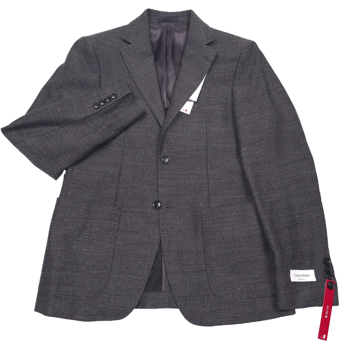 $375 Calvin Klein Slim-Fit Wool Woven Herringbone Charcoal Sport