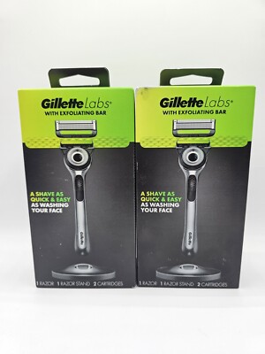 (2pcs) Gillette Razor with Exfoliating Bar by Gillette Labs, Shaving Kit for Men
