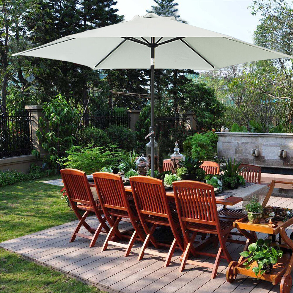 2.7M Cream Garden Patio Parasol Outdoor Sun Shade Round Umbrella with Tilt Crank