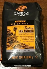 HEB Cafe Ole Taste of Texas SAN ANTONIO Blend Whole Bean Coffee 32 oz 2 Lb Bag