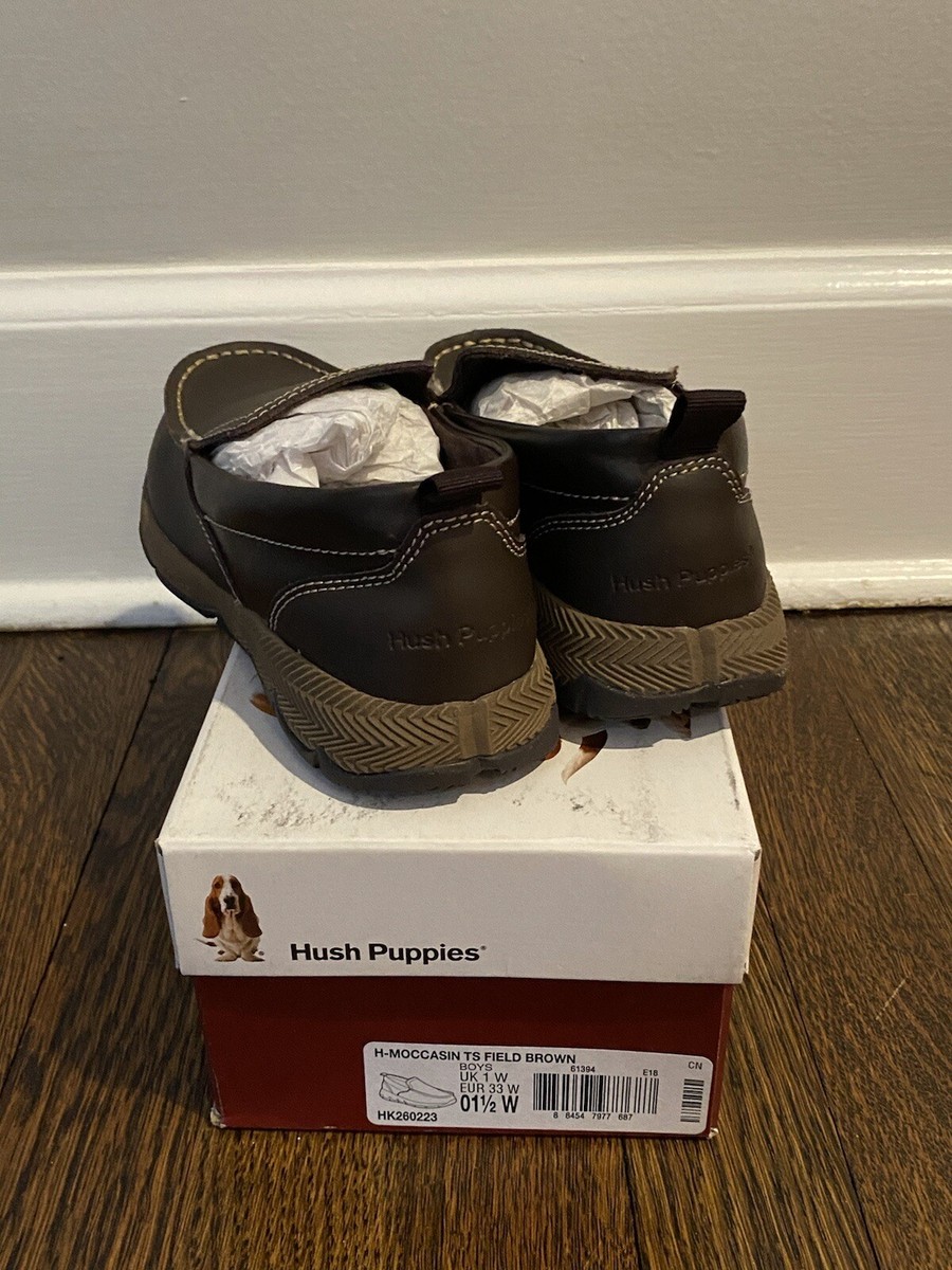 Hush Puppies Boys TS Field Moccasin Brown Leather Size 1.5 Wide