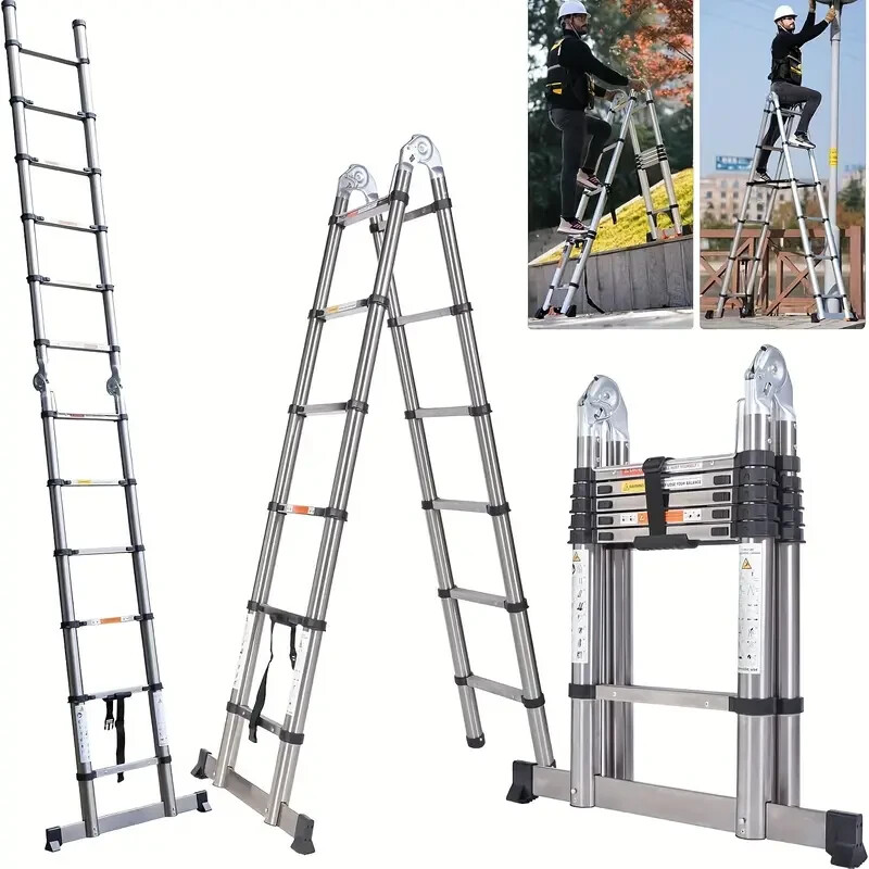 Collapsible Ladder With Triangle Stabilizers BOCOM 12.5 FT Aluminum ...