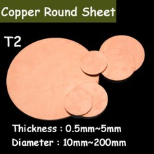 Copper Round Sheet Plate Metal Sheets T2 Thickness 0.5mm 5mm Diameter 10mm 200mm