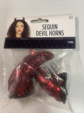 Sequin Devil Horns Clip-In Red Fancy Dress Up Halloween Adult Costume Accessory