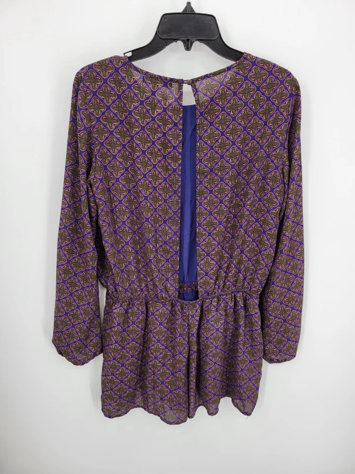 Lucca Couture Romper Womens Medium Colorful Geometric Long Sleeve Open Back Boho - Image 2 of 4