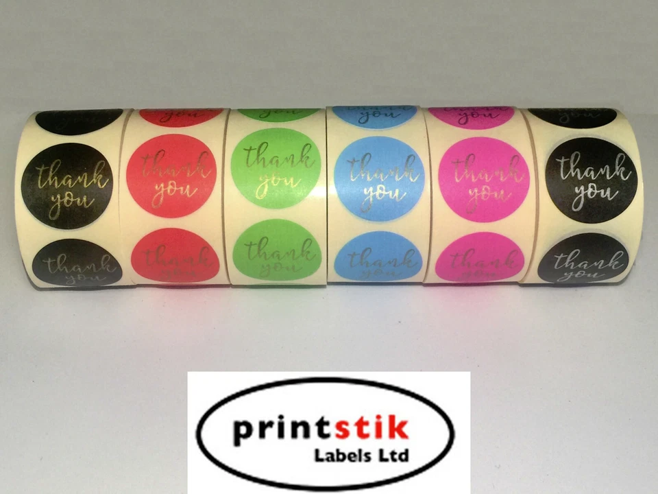 GOLD Thank You Stickers Hand Made With Love Labels Round Heart Business 25mm