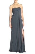 NWOT storm Jenny Yoo 'Raquel' Front Slit Strapless Chiffon Gown size  10