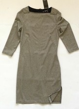 MANGO BROWN CHECKED 3/4 SLEEVE DRESS 12/40 SIDE SPLIT NEW WITH TAGS