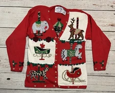 Vtg Eagle's Eye Womens Carousel Sweater Size L Collection Hand Knit