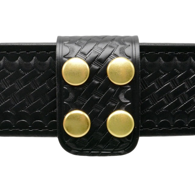 Perfect Fit Double Wide Police Belt Keeper Basketweave Leather Brass
