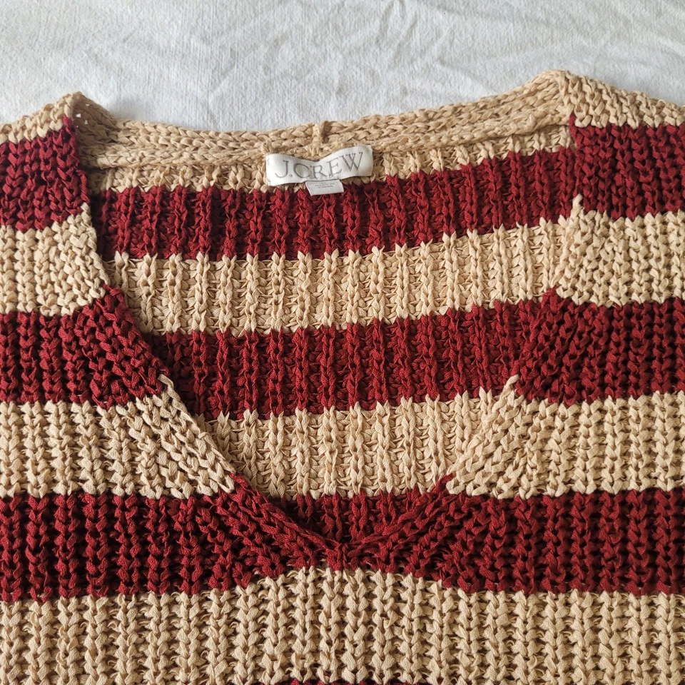 Suéter De Colección Y2K J.Crew Grueso Tejido Cuello en V Mediano Rayas Recortadas Mezcla de Algodón Foto 2 de 4