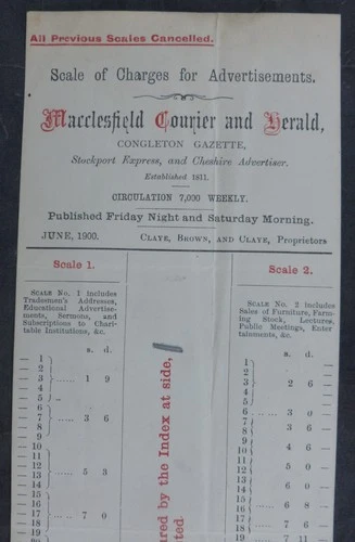 1900, Price List, Macclesfield (Macclesfield Courier & Herald) Cheshire