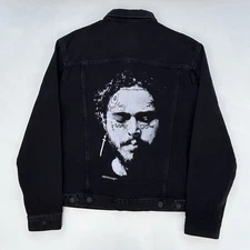 Post Malone Posty Co 2019 H&M Black Denim Trucker Jacket Size Adult Small Unisex